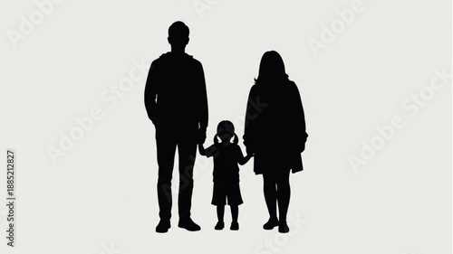 Silhouette of a family with a child standing together.