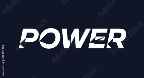 Bold white text spelling power is designed with dynamic cut-out effects against a dark blue background for high energy themes.