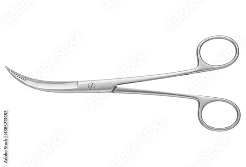 Stainless steel curved medical hemostat forceps for surgery isolated on a transparent background