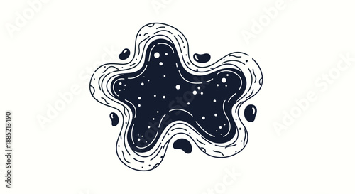 Abstract stellar nebula illustration shaped like a multi layered blob with a dark starry center and celestial white glowing outlines.