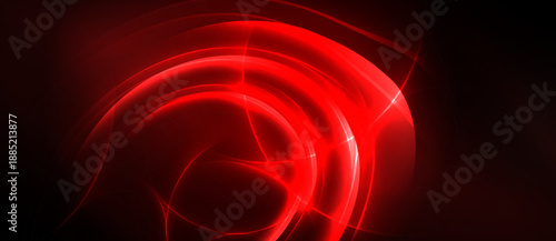 Abstract red swirls, dynamic lines, glowing effect. Dark background emphasizes bright energy, modern design. Intense visual impact.