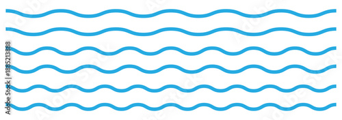Blue waves line set. Wave ornament pattern. Set of wavy zigzag lines. Collection of wavy or zigzag lines. Horizontal thin lines wave. 