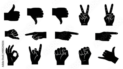Collection of Hand Gestures Silhouettes Isolated on White Background.