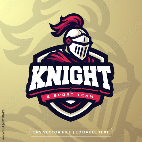 Knight Mascot Logo Template for Gaming, Soccer, or Basketball Team. Vector Mascot Logo for E-sports or Sports Tournament