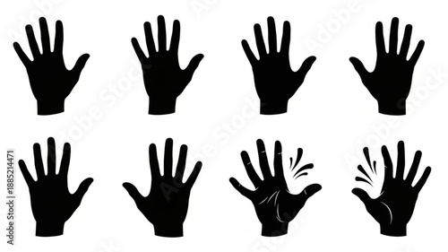 Collection of Black Hand Silhouettes on White Background.