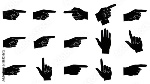 Collection of pointing finger hand gestures in silhouette.