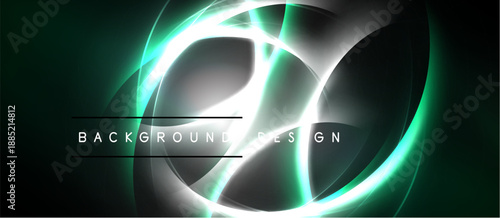 Abstract design features swirling neon lines, dark background. Elegant composition creates dynamic visual effect. Modern, stylish presentation.