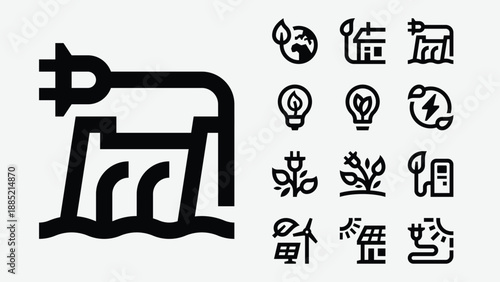 Green energy and renewable power icons set