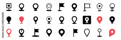 Location pin icons featuring modern map markers, destination symbols, pointer logos, perfect for navigation, gps applications, travel maps, user interfaces, and vector illustration projects.
