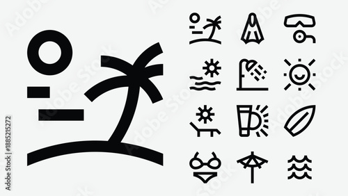 Beach and seaside vacation icons set