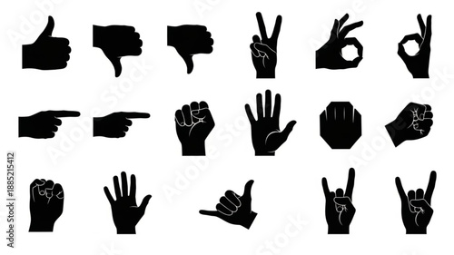 Collection of Hand Gestures Silhouettes Icons.
