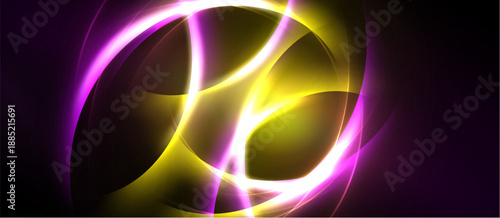 Abstract swirls, vibrant colors, purple, gold, white. Dynamic energy radiates from central point, creating luminous effect.