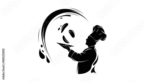 A chef flipping food with black color