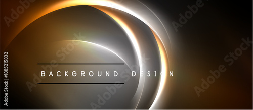 Abstract design features flowing lines, warm colors, gradients. Dark background emphasizes bright curves, creating dynamic visual effect.