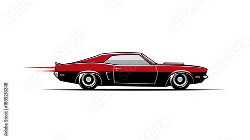Classic Red Muscle Car Speeding Illustration.