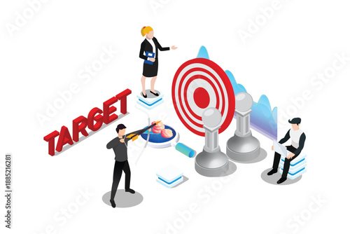 3D Isometric Flat Vector Conceptual Illustration of Target Marketing, Audience Analyzing and Segmentation