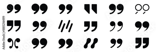  Quote marks and speech quotation icon collection, including outline quote marks, inverted commas, and talking symbols, suitable for text design, communication graphics, ui elements, and vector 