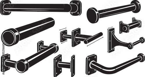 Collection of various grab bars and handles illustrations