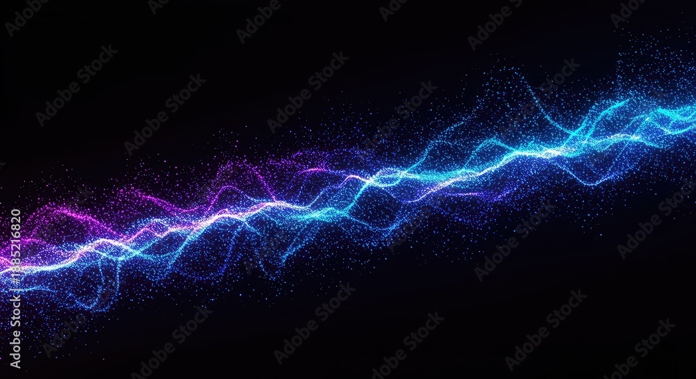 Fototapeta premium Abstract blue and purple energetic wave pattern representing data flow, sound frequency, or digital rhythm on a dark background ,stream ,monitor ,visualization