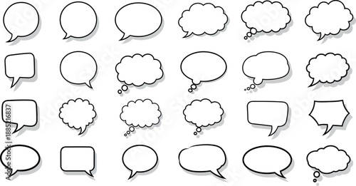 Hand drawn speech bubbles set in cartoon vector style for chat communication and dialog design