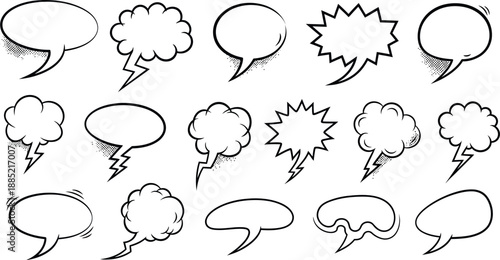 Set of cartoon speech and thought balloons in a clean vector icon style for communication and dialog design