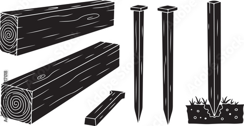 Wooden Planks and Nails for Construction and Carpentry Projects