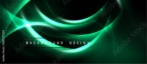 Abstract green lines create dynamic flow. Dark background emphasizes bright curves, modern design element. Simple text reads background design.