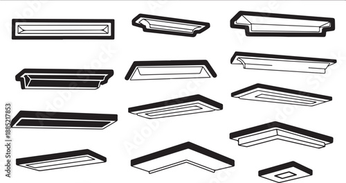 Various Architectural Line Drawings of Building Corner Details Collection