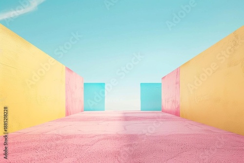 empty room with colorful curtains