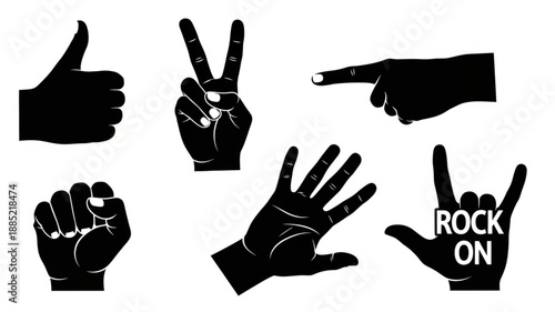Collection of Diverse Hand Gestures Silhouettes.