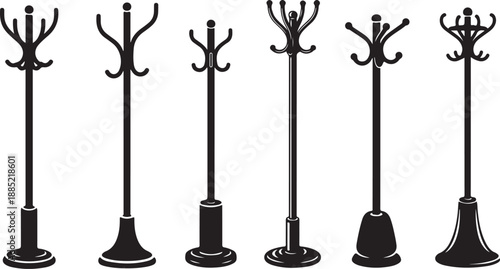 Collection of various black coat rack designs and styles