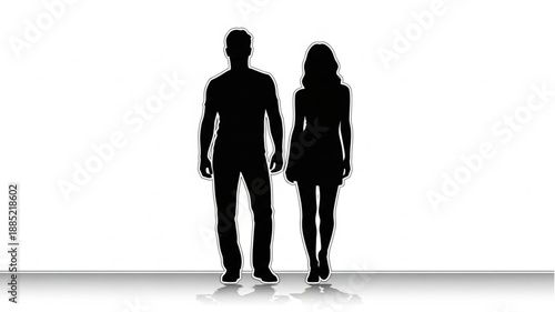 Man and Woman Silhouettes Standing Together.