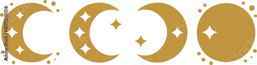 Gold Moon and Sparkling Starlight Set  Crescent, Half, and Full Moon Shapes