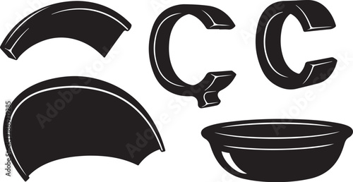 Black and white ceramic bowl pieces illustration set
