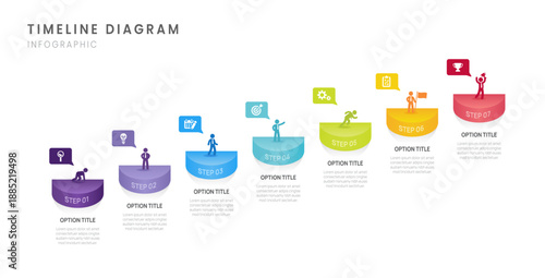 Business roadmap timeline infographic with 7 steps milestones elements, diagram, and icon, vector.