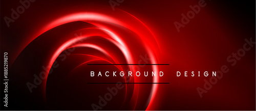 Abstract red neon swirls dominate black space. Text reads background design. Dynamic curves create visual interest, modern aesthetic.