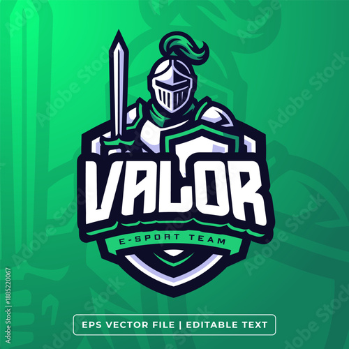 Knight Valor Mascot Logo Template for Gaming, Soccer, or Basketball Team. Vector Mascot Logo for E-sports or Sports Tournament