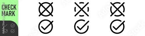Set of simple chek marks icon. Color tick and cross. YES or NO accept and decline symbol. Buttons for vote, election choice