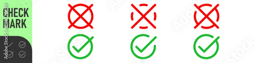 Set of simple chek marks icon. Color tick and cross. YES or NO accept and decline symbol. Buttons for vote, election choice