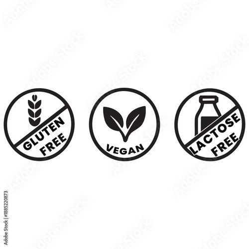 Gluten free vegan and lactose free dietary food icons