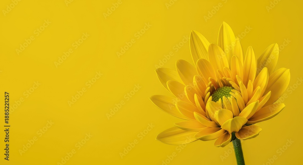 Obraz premium A vibrant yellow background contrasts sharply with the delicate petals of a blossoming flower, creating a cheerful, bright image ,stem ,detail ,seasonal