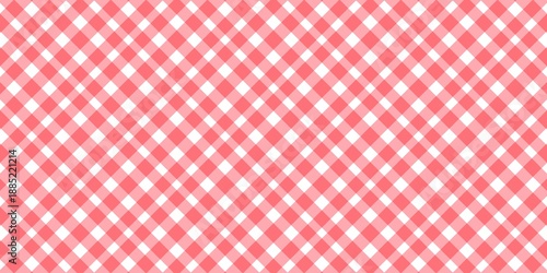 Seamless red gingham pattern background with diagonal check fabric texture. Classic picnic tablecloth, buffalo plaid, and laundry textile design for wallpaper or scrapbooki