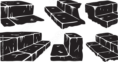 Black and white illustration of various concrete block designs