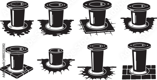 Spool of thread illustrations in various damaged backgrounds shown