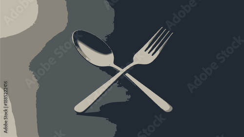 Crossed Fork and Spoon on Dark Background