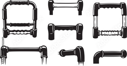 Set of various pipe handles and fittings illustrations