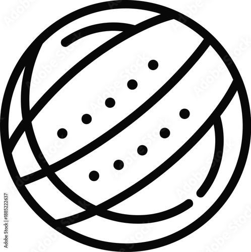 Minimalist black and white line art icon representing a stylized globe or orbiting sphere with circular bands and distinct dotted accents symbolizing digital connectivity across the world