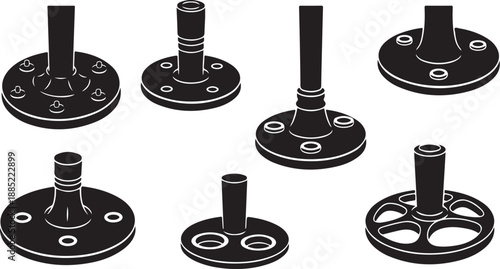 Industrial metal standoffs with various circular bases illustrated
