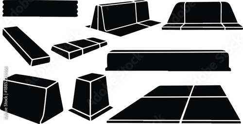 Black and white skate park ramp illustrations set