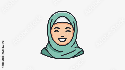 Cheerful Muslim Woman Wearing Hijab Cartoon Illustration